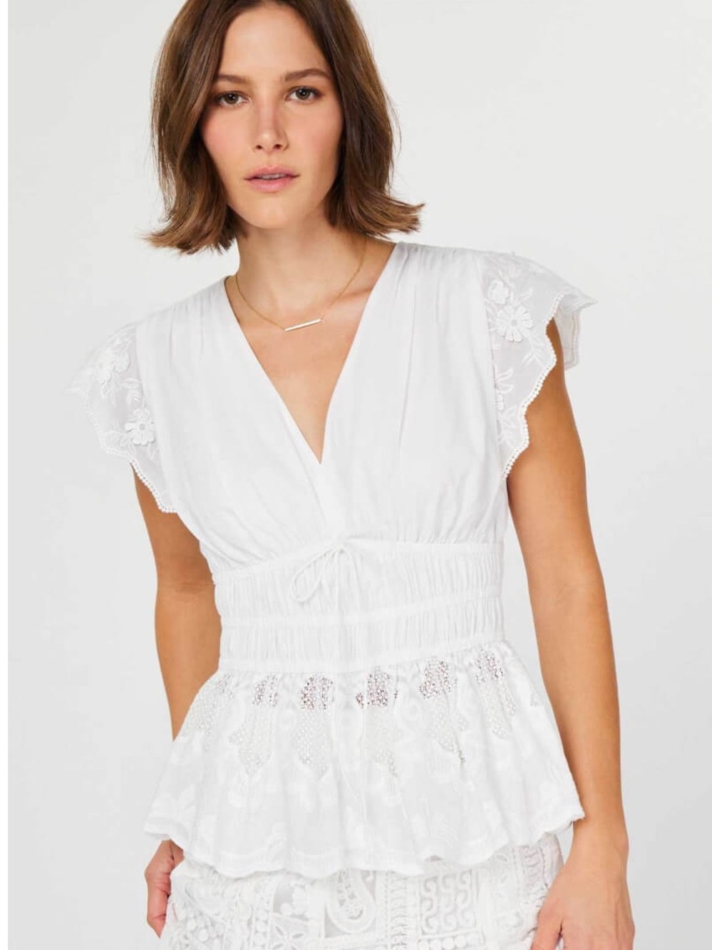 NWOT Current Air EMBROIDERED LACE COTTON PEPLUM BLOUSE